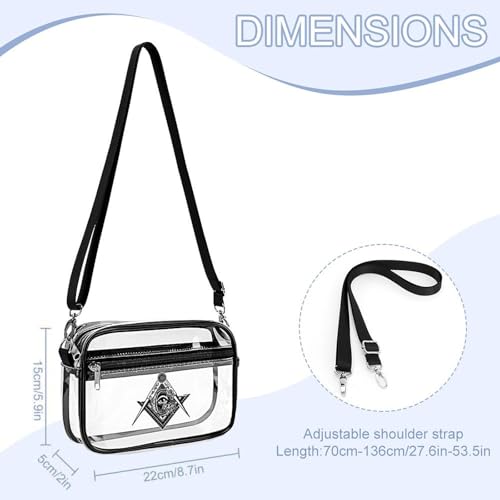 Masonic Freemason Square Compass Clear Stadium Bag Clear Mini Messenger Bags with 2 Compartments Crossbody Bag2