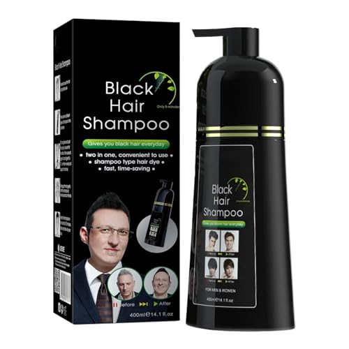 Black Hair Dye Shampoo 3 En 1, Champú Tinte Negro Black Instant, Cubre Canas, Shampoo Tinte Negro Para Cabello, Para Mujer Y Hombres (400ml)