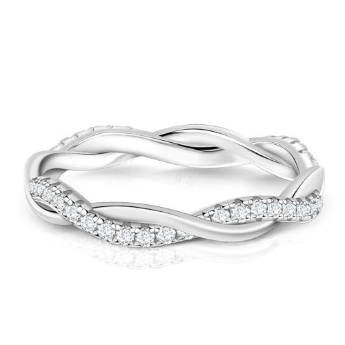 Moissanite Twisted Rope Wedding Band, D Color VVS1 18K White Gold Plated 925 Sterling Silver Moissanite Eternity Ring for Women2