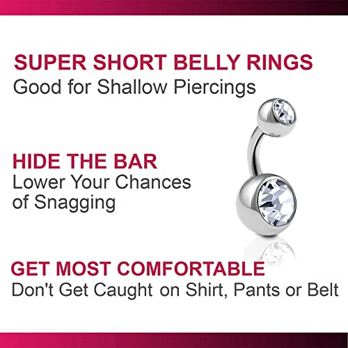 Bodyjewellery BELLY 1.6X6 CLABROAQ UV 1.6X10 L5 5Pcs Belly Button Surgical Steel 14G 1/4 6Mm Short Navel Ring Ear Ball Bar Crystal And Retainer Lot Piercing thumb #3