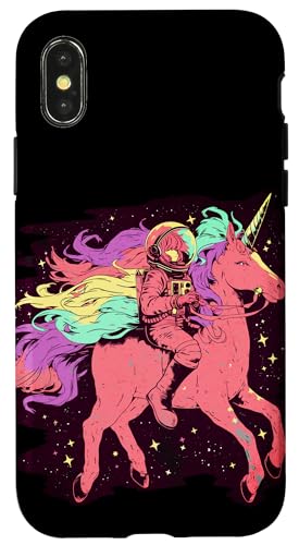Carcasa para iPhone X/XS Lindo unicornio kawaii pastel gótico espacial chica montando arco iris unicornio