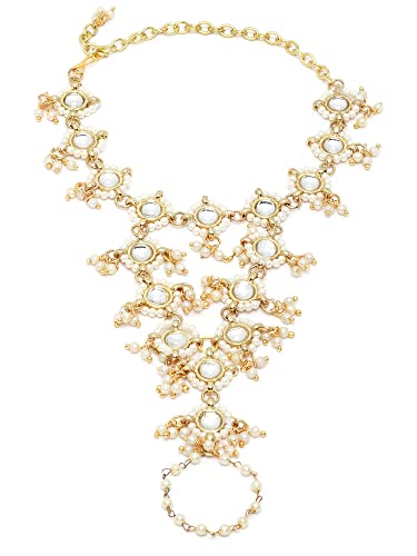 Image of Karatcart Gold Plated Baby Pink Pearl Chain Kundan Hathphool