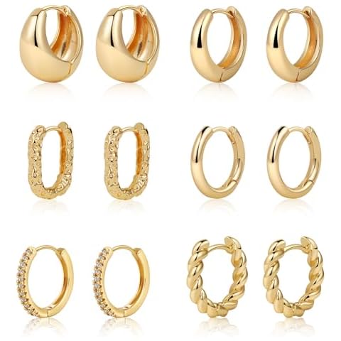 Kyerlyn 6 Pairs Gold Hoop Earrings for Women Twisted Chunky Gold Small Hoop Earrings14K Gold Plated Hypoallergenic Thick Open Multipack Gold Jewelry for Women Valentine's Day Gift Cover
