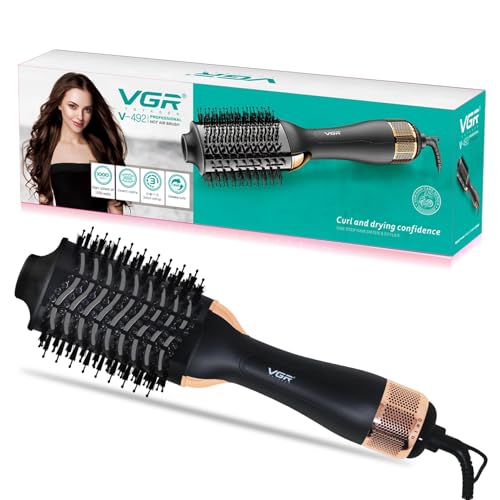 Image of VGR V-492 Professional Hot Air Brush with DC Motor, Ceramic Coating, Rotating Curler, 3 Temperature Settings, Fast Drying & Curling, Ideal for Women & Salon Use (1000W, Black)