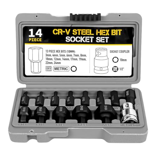 CAZSTYK 14Pcs Impact Hex Bit Socket Set 1/2