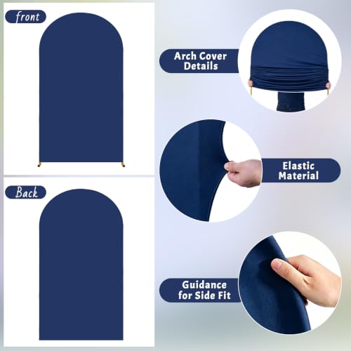 Image of Navy Blue Arch Cover 6FT Spandex Fitted Wedding Arch Stand Covers Round Top Chiara Arch Covers Stretchy Backdrop Cover for Birthday Party Ceremony Banquet Decoration