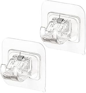 Beenle-Icey 2Pcs Self-Adhesive Curtain Rod Bracket,Nail-free Adjustable Drapery Hook Holders,Wall Mount Curtain Pole Wall Brackets for Home Bathroom and Hotel Use(Transparent)