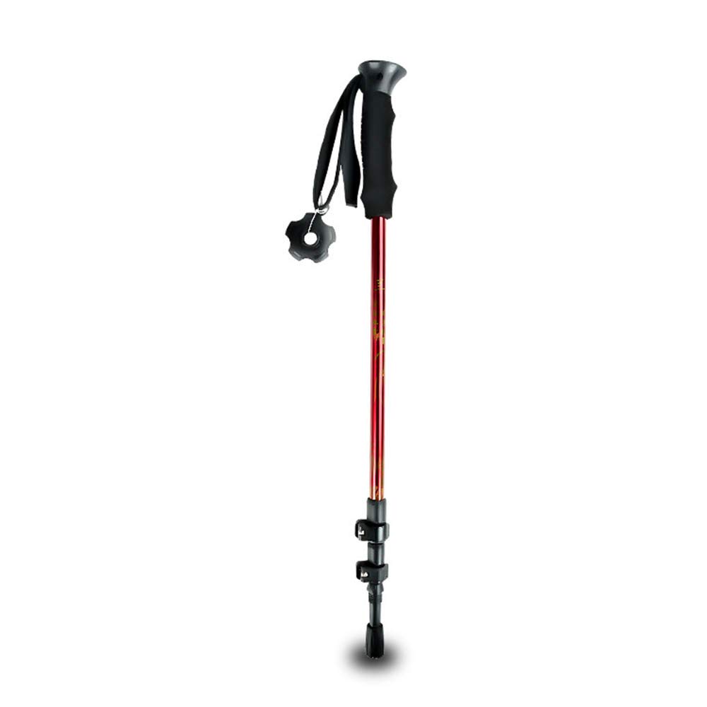 Kije trekkingowe lotnictwo materiał aluminiowy, łatwe do złożenia, swobodne kurczenie, silikonowy uchwyt, poliestrowa opaska na rękę, do wspinaczki górskiej, na kemping, czerwony