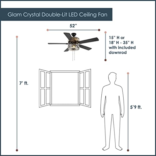 River Of Goods Glam 52 Inch Width Double-Lit Led Ceiling Fan, Clear #TOP1