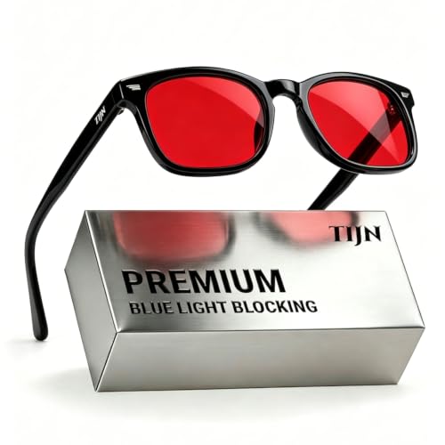 Image of TIJN Premium Blue Light Blocking Glasses for Women Men Computer Gaming Use | Square TR90 Frame Nerd Eyeglasses Anti Blue Ray with Red, Orange, Clear Lens for Computer, Phone, TV and Evening Screen Use
