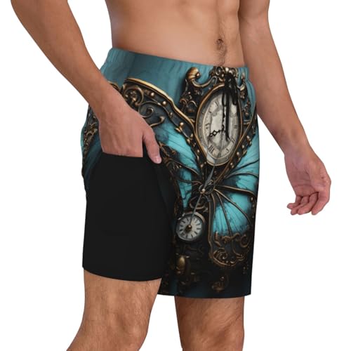 Clock Butterfly Print Men Stylish Functionality Swim Trunks Breathable Beach Shorts Surfing Gym Fishing3