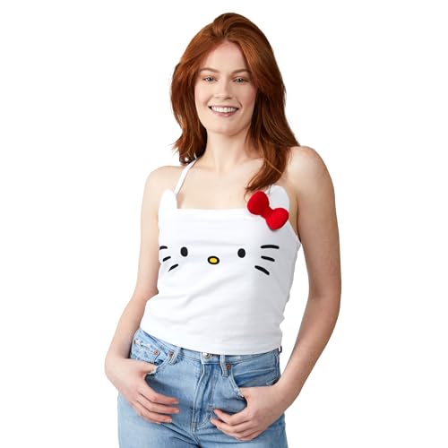 Sanrio Hello Kitty Character Face with Cosplay Bow Sleeveless Women's White Tube Tops - XL