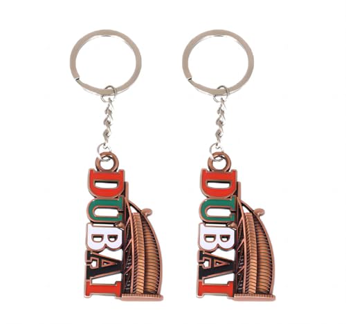 ZENRUIMING 2pcs Dubai edifici portachiavi, Dubai viaggio souvenir portachiavi, borsa decorazione auto catena chiave, Oro rosato, taglia unica