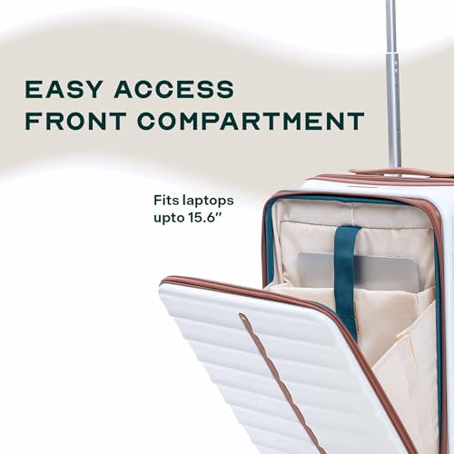 Image of Assembly Odyssey Pro 20 Inch Cabin Trolley Bag Lightweight Hard Shell Polycarbonate Suitcase with Laptop Compartment TSA Lock 8 Spinner Wheels White