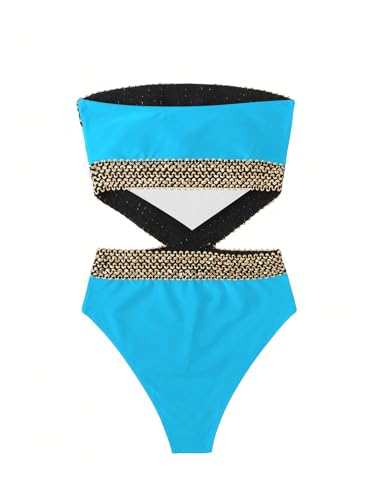 Image of Milumia Women's Stitch Detail Strapless One Piece Swimsuit Cut Out Bandeau Bathing Suit