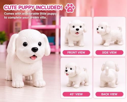 Image of 4-Storey Dream Dollhouse Villa Play Set with Furniture, Puppy & Garden Accessories | Large DIY Doll House for Girls | Educational Pretend Play Toy (Pink)