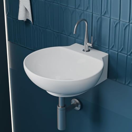 Image of Meta Bathware Premium Round Wash Basin | Wall Mount And Table Top Ceramic Sink for Bathroom | Sleek Glossy Finish | Space-Saving Elegant Vanity Vessel Basin (12x12x5 Inch)