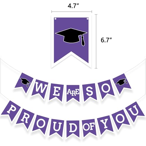 Image of Purple We Are So Proud Of You Banner Congrats Grad Cap Bunting Flag Grad Party Decoration Idea