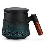 NCQIXIAO Tea Cup with Infuser and Lid, Gradual Mountain and Spray Tea Mug Cups with Infuser, Wood Ha