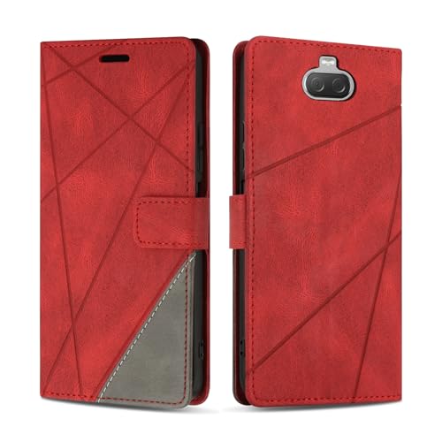 SONWO Coque pour Sony Xperia 10, Protection Housse Etui en Cuir PU Portefeuille avec Emplacements Cartes et Fonction Support pour Sony Xperia 10, Rouge