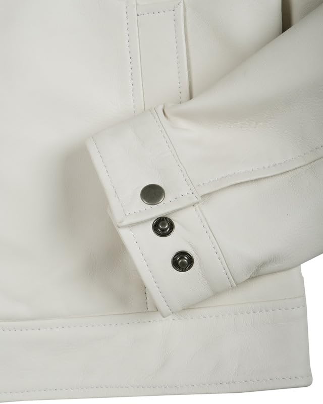Image of Blingsoul Disc White Leather Jacket Men Real Lambskin | [1124096] Jose Off White, XXL