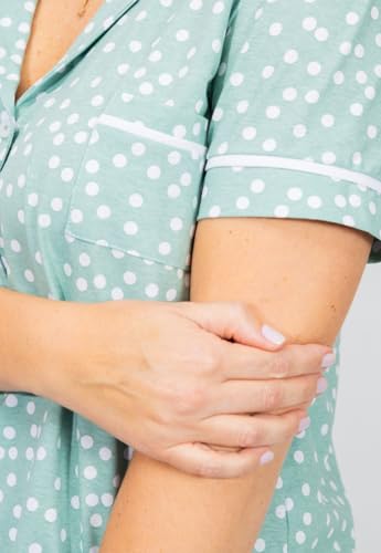 Pijama Algodão Feminino Americano Longo com Botão Botões Blusa Manga Curta com Calça Inverno Adulto