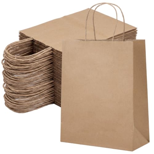 OUTUXED 1500pcs 8x4x10in Brown Paper Bags with Handles, Kraft Gift Bags