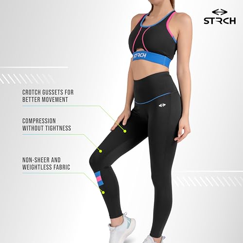 Image of STRCH Nylon High Waist No-Roll Leggings for Women- Secure fit, Leggings for Gym, Yoga, Running, Super Stretch, Sweat-Wicking, Lightweight, Breathable, Wrinkle Free, No-roll Waist Band.