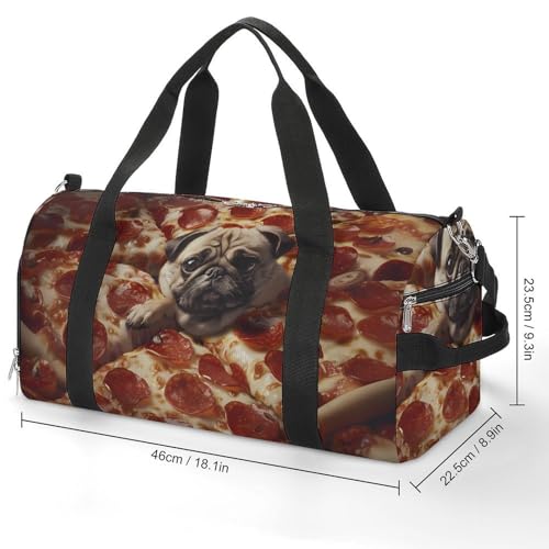 Pug and Pizza Funny Gym Bag Travel Tote Bag Duffel Bag with Shoe Compartment for Weekender Sports Vacation3