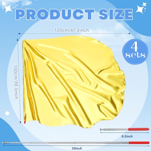 SmoothNovelty 4 Set Worship Flags 47 x 39 Inch Praise Dance Worship Flags with Scalable Rod Adore Angel Wing Flag Praise Church Banners for Adore Dance Practice Performance(Gold)