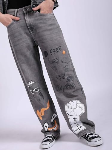 Image of The Indian Garage Co Men Baggy Solid Mid-Rise Stretchable Jeans
