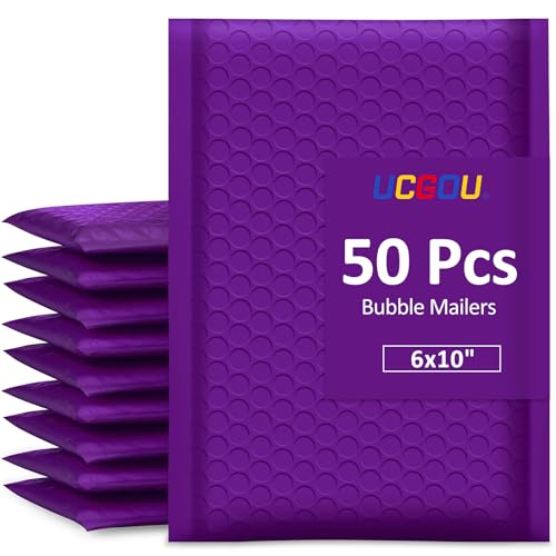 UCGOU Bubble Mailers 6x10 Inch Purple 50 Pack Poly Padded Envelopes Small Business Mailing Packages Opaque Self Seal Adhesive Waterproof Boutique Shipping Bags for Jewelry Makeup Supplies #0