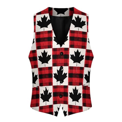 Canadian Flag Scottish Tartan Plaid Checkered Trendy Vest Suit for Men V Neck Formal Dress Waistcoat Vests Business Slim Fit3