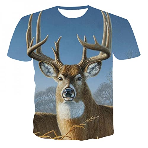XRHYJK Hommes 3D imprimé T-Shirts T-Shirt De Cerf Impression 3D T-Shirts Animaux T-Shirt De Chasse Aux Sports De Plein Air pour Hommes Chasse Au Cerf Populaire À Manches Courtes Femmes T-Shirt Cover
