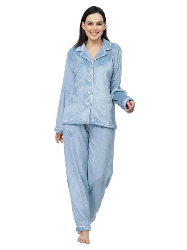 klotthe Women SkyBlue Solid Woolen Night Suit-picture-33