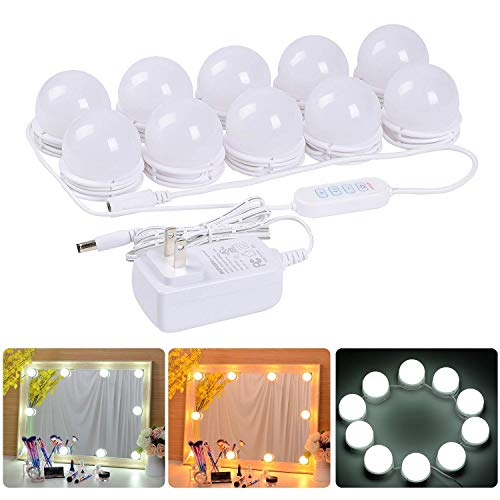 LED Vanity Mirror Lights Kit – MRah Upgraded 2 Color Lighting Modes Makeup Mirror Lighting Fixture with 10 Dimmable Bulbs for Vanity Table Set, Bathroom Mirror