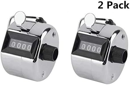 LEDNICEKER 4 Digit Hand Tally Counters - 2 Pack Mechanical Lap Tracker Manual Number Clicker Hand Held Tally Counter Clicker with Metal Finger Ring Hoop Holder - Silver