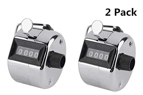 LEDNICEKER 4 Digit Hand Tally Counters - 2 Pack Mechanical Lap Tracker Manual Number Clicker Hand Held Tally Counter Clicker with Metal Finger Ring Hoop Holder - Silver