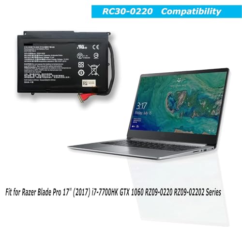 Image of Wefly RC30-0220 Laptop Battery Compatible for Razer Blade Pro 17 inch (2017) i7-7700HK GTX 1060 RZ09-0220 RZ09-02202 RZ09-02202E75 RZ09-02202E75-R3B1 Laptop Battery
