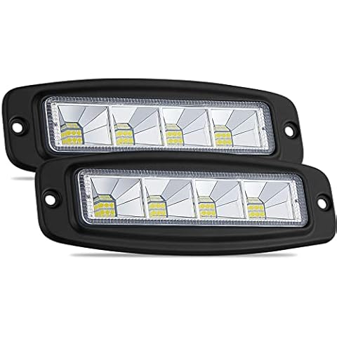 Adzoon Flush Mount LED Pods, 2Pcs 7 Inch 144W Flood Bumper Driving Light Backup Reverse Light Grill Mount Light for Truck 4X 4 Off Road ATV SUV UTV 4W Cover