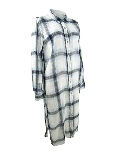 Calvin Klein Women's Long Roll Sleeve Tunic, Plaid Blue, Large #TOP27