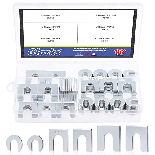 Glarks 152Pcs 3/8" 1/2" Universal Body Shim Assortment Kit, Universal Auto Alignment Body Shim for Adjusting Body Parts or Camber Alignment