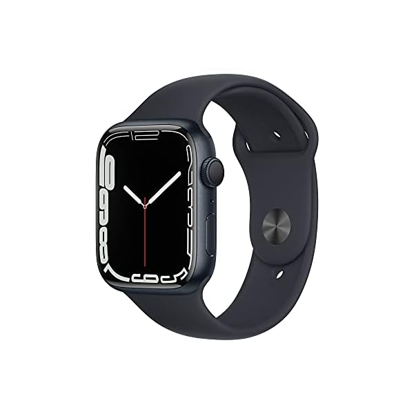 Apple Watch Series 7 (GPS, 45mm) smartwatch – kast van inktblauw aluminium – Inktblauw sportbandje – Standaardmaat. Conditie bijhouden, Saturatie-app en Ecg-app, waterbestendig