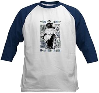 CafePress Monopoly Beat The Bank Baseball Jersey Kids Cotton Baseball Jersey, 3/4 Raglan Sleeve Shirt Navy/White