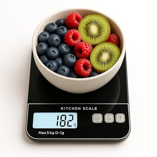 Balança Digital de Cozinha 5kg com Visor LCD, Alta Precisão 1g, Função Tara, Desligamento Automático, Compacta e Antiderrapante – Ideal para Receitas e Dietas