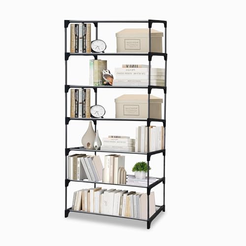Image of 7 Tier Metal Book Shelf Tall Narrow Storage Rack for Kids and Adults Modern Bookshelf Unit for Nursery, School, Home, and Office, Floor Mount Open