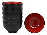 Ebros Gift Made In Japan Traditional Black Red Lacquer Copolymer Plastic Bowl For Rice Salad Miso Soup 4.5