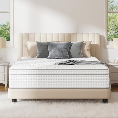 Tiwn Mattress, 10-Inch Luxury Hybrid Mattress, Fiberglass-Free Mattress in a Box with Gel-infused Memory Foam, Individual Pocket Spring for Motion Isolation-Edge Support,CertiPUR-US,10-Year Warranty