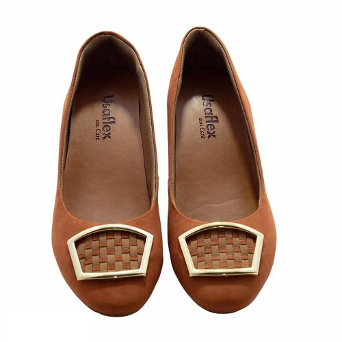 Sapato Feminino Usaflex Velour Cab Ferrugem Marrom Z2606/62 Tamanho:36;Cor:Marrom