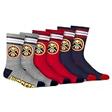 Ultra Game NBA Official Men’s Athletic Cushioned Secure Fit Team Crew Socks - 3 Pack - Unisex, Denver Nuggets, Assorted, M6-12
